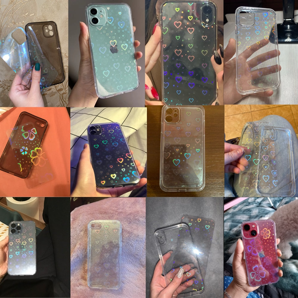 Holographic Transparent Case With Hearts For iPhone - Case Monkey