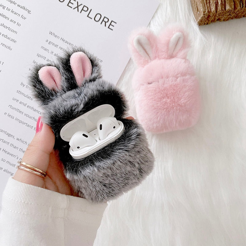 Cute Fluffy Rabbit Ears Case Cover For Apple Airpods - Case Monkey