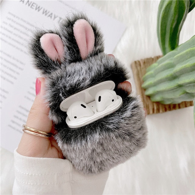 Cute Fluffy Rabbit Ears Case Cover For Apple Airpods - Case Monkey