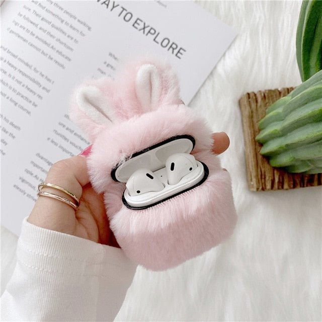 Cute Fluffy Rabbit Ears Case Cover For Apple Airpods - Case Monkey